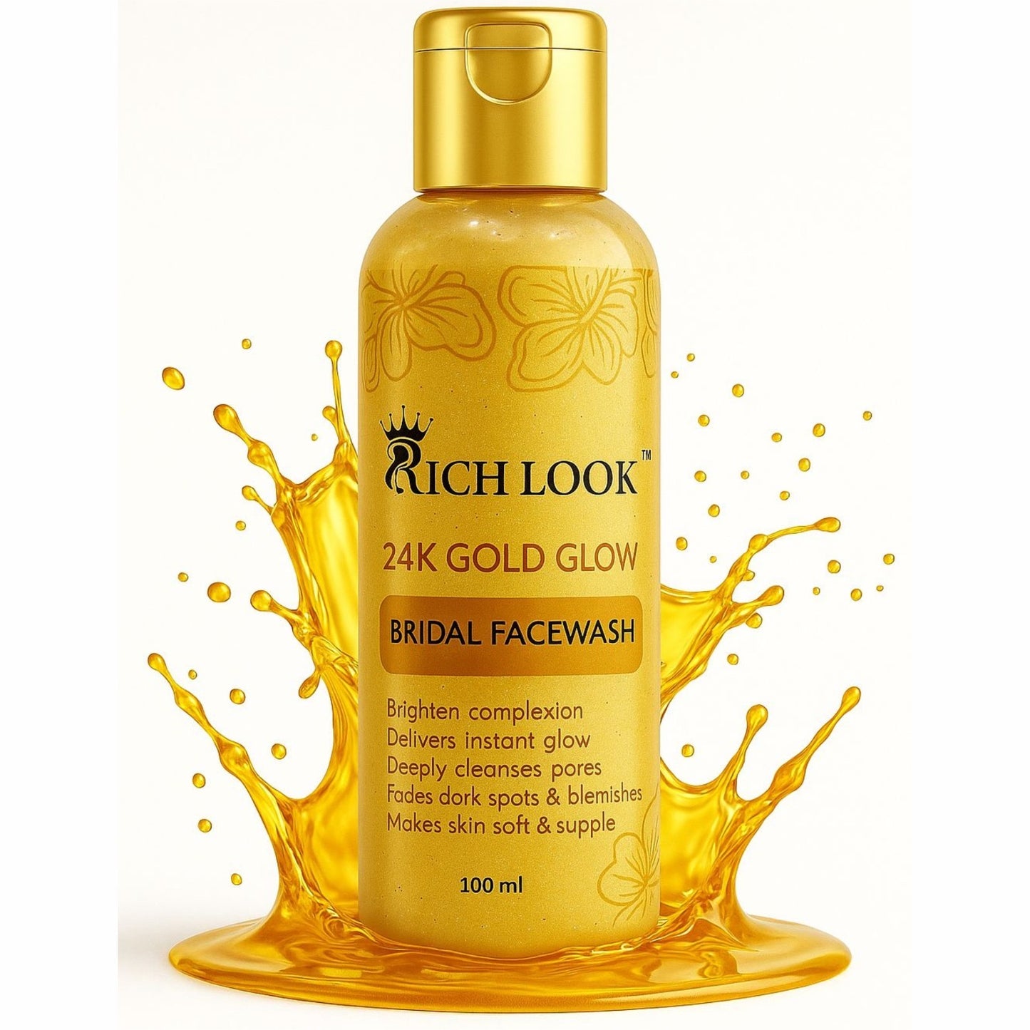BRIDAL GOLD FACEWASH- Gives instant golden Glow & make skin fair, healthy, nourish & flawless. Evens the complexion & brighten the skin. Remove dark spots & deeply cleanse & exfoliate skin.
