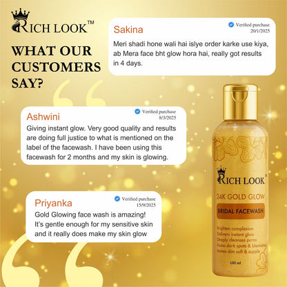 BUY 1 GET 1 BRIDAL GOLD FACEWASH- Gives instant golden Glow & make skin fair, healthy, nourish & flawless. Evens the complexion & brighten the skin. Remove dark spots & deeply cleanse & exfoliate skin.
