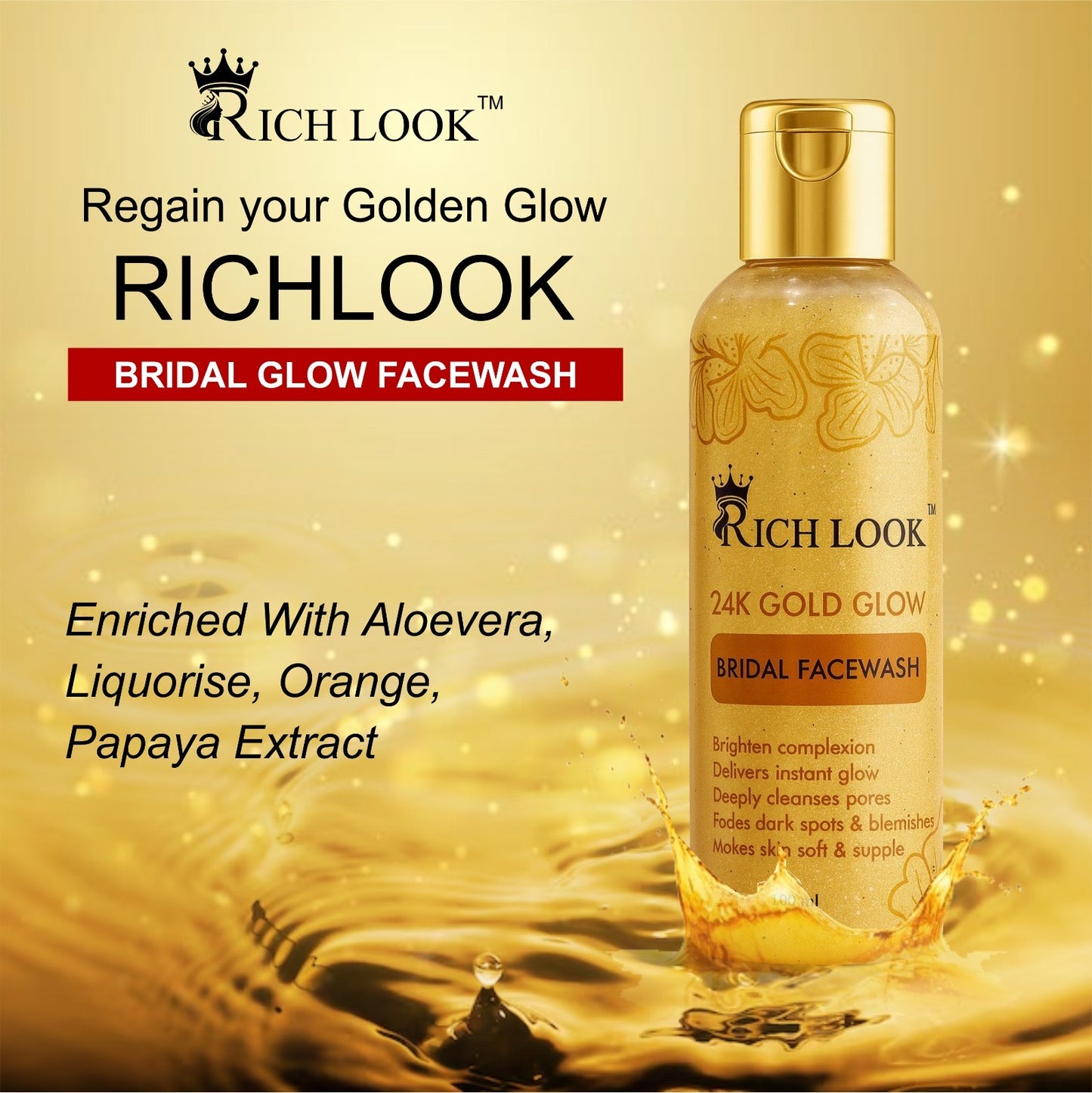 BUY 1 GET 1 BRIDAL GOLD FACEWASH- Gives instant golden Glow & make skin fair, healthy, nourish & flawless. Evens the complexion & brighten the skin. Remove dark spots & deeply cleanse & exfoliate skin.