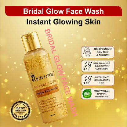 BRIDAL GOLD FACEWASH- Gives instant golden Glow & make skin fair, healthy, nourish & flawless. Evens the complexion & brighten the skin. Remove dark spots & deeply cleanse & exfoliate skin.