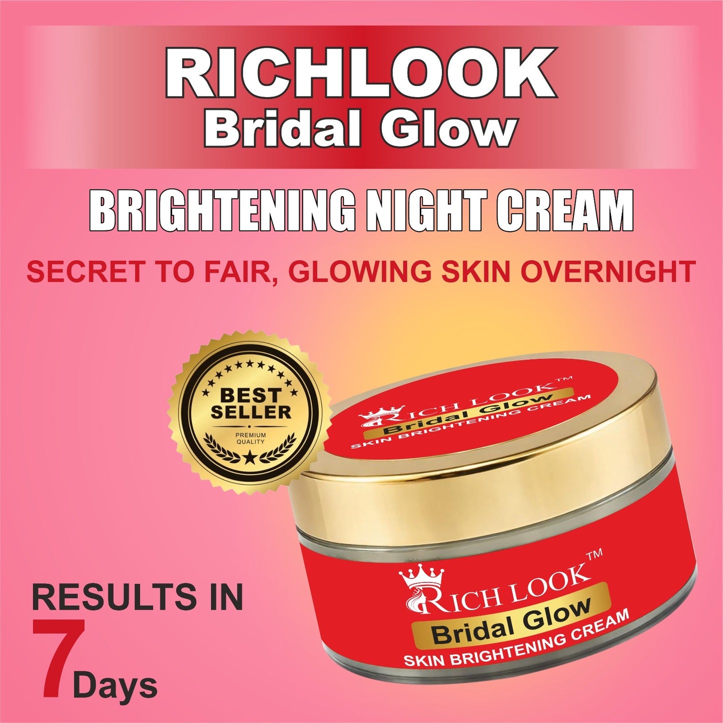 50 grams - BRIDAL GLOW - Skin Brightening in 6 days- Dark Spots & Dullness removal cream - Ultra Fairness & Glow Booster Night Cream.