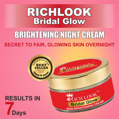 50 grams - BRIDAL GLOW - Skin Brightening in 6 days- Dark Spots & Dullness removal cream - Ultra Fairness & Glow Booster Night Cream.